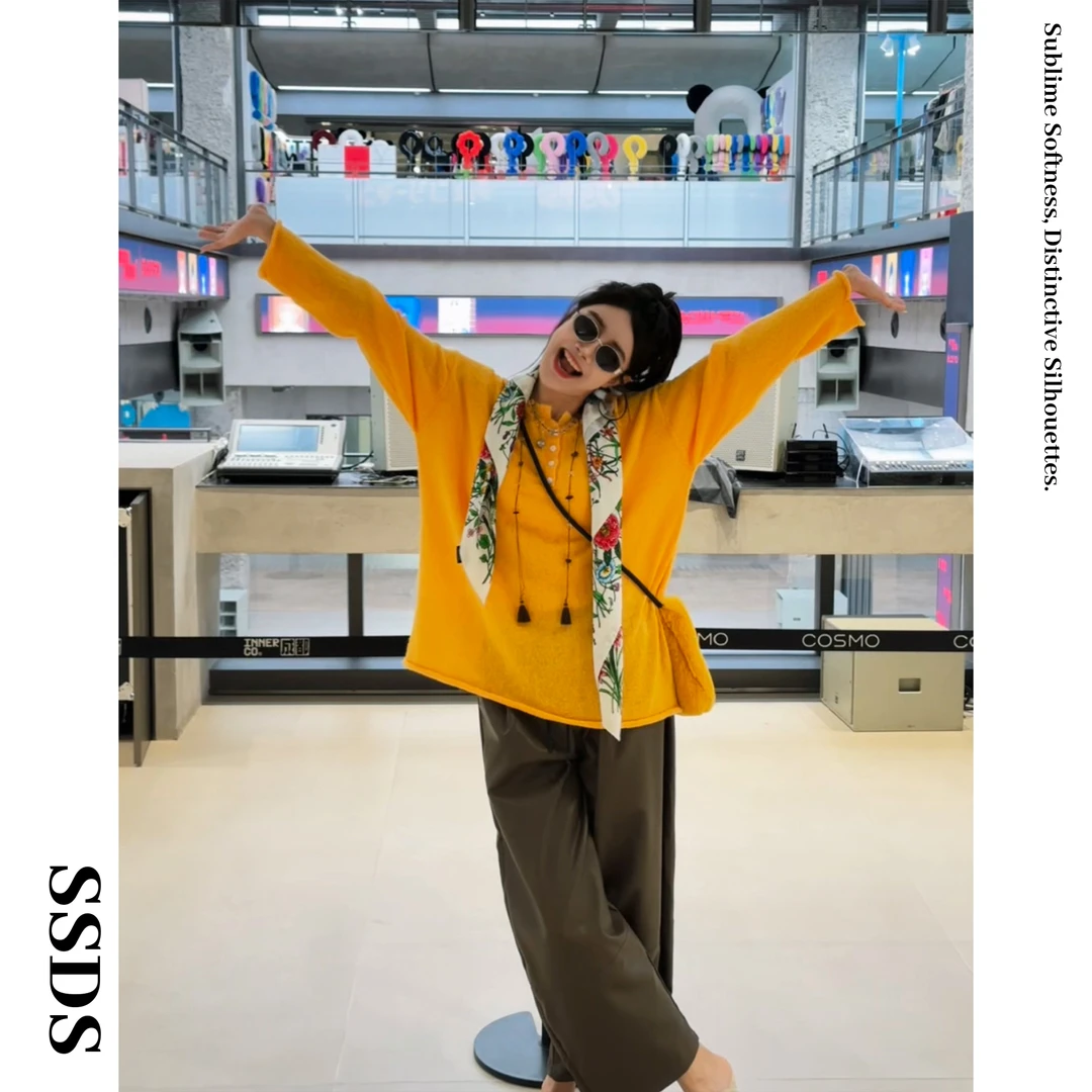 SSDS秋冬新款休闲百搭亲肤羊毛亨利领纯色毛织套头针织衫上衣女