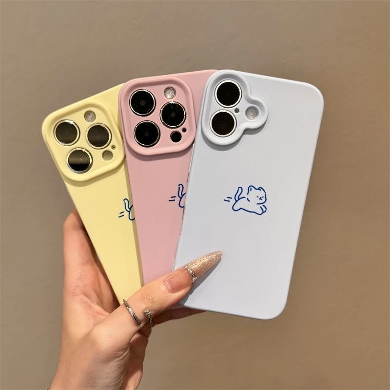 飞虎胜奔跑线条猫咪适用苹果16/15pro精孔液态手机壳iPhone14可爱