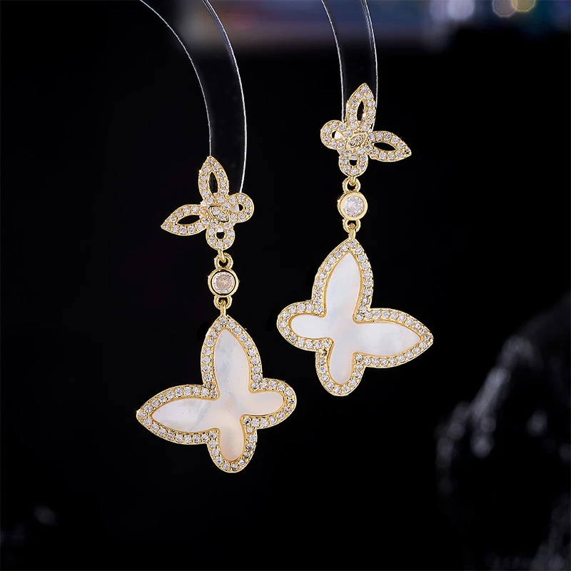 铜合金锆石耳饰 高级感气质蝴蝶耳钉