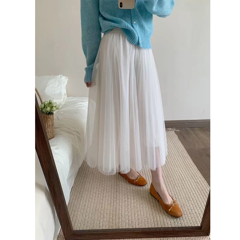 【夏央工厂店】2025春新款超垂气质温柔网纱大摆仙女半身裙#1212