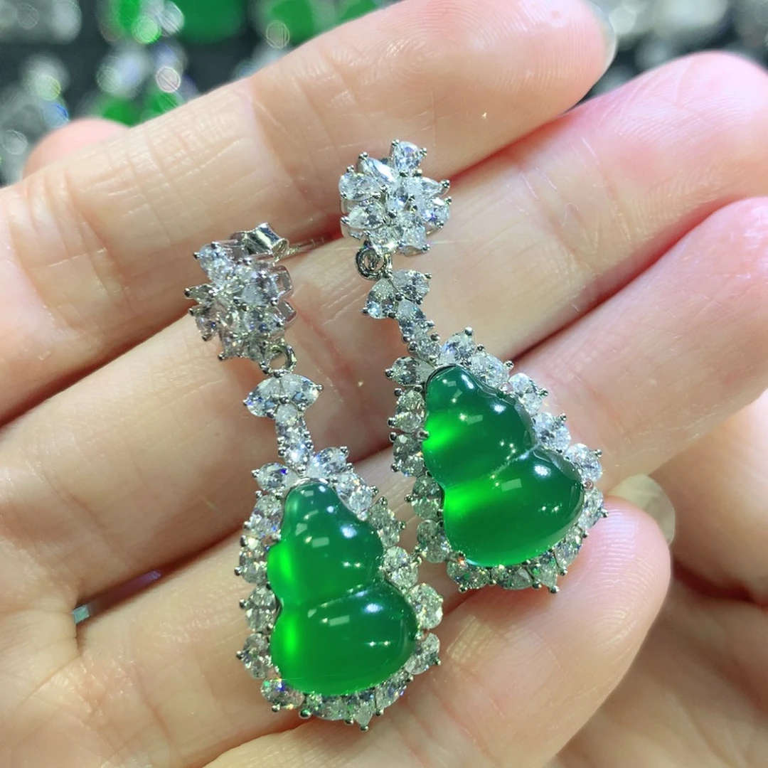 玛瑙/玉髓耳钉银S925镶嵌