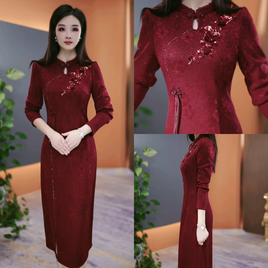 冬季加绒加厚连衣裙2025冬季气质韩版显瘦百搭收腰裙子YX25K3526