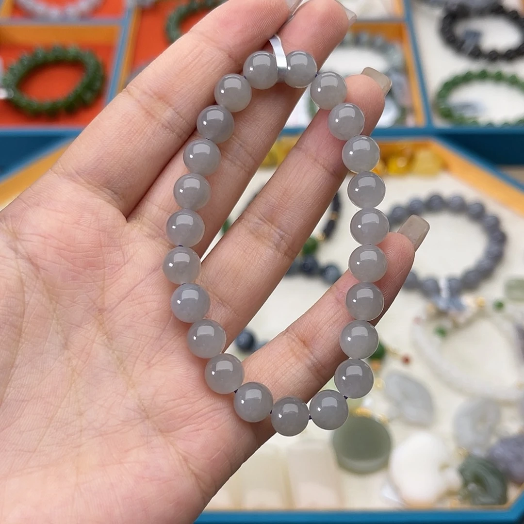 和田玉未镶嵌手链w32烟紫8mm