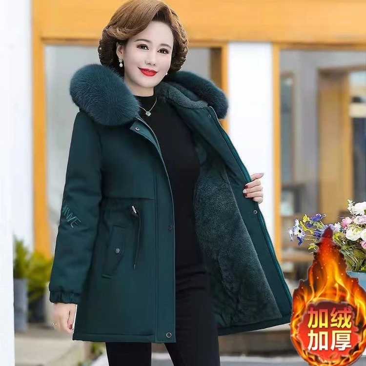 2025冬季加绒加厚中老年长款棉服派克服欧派气质设计款棉服