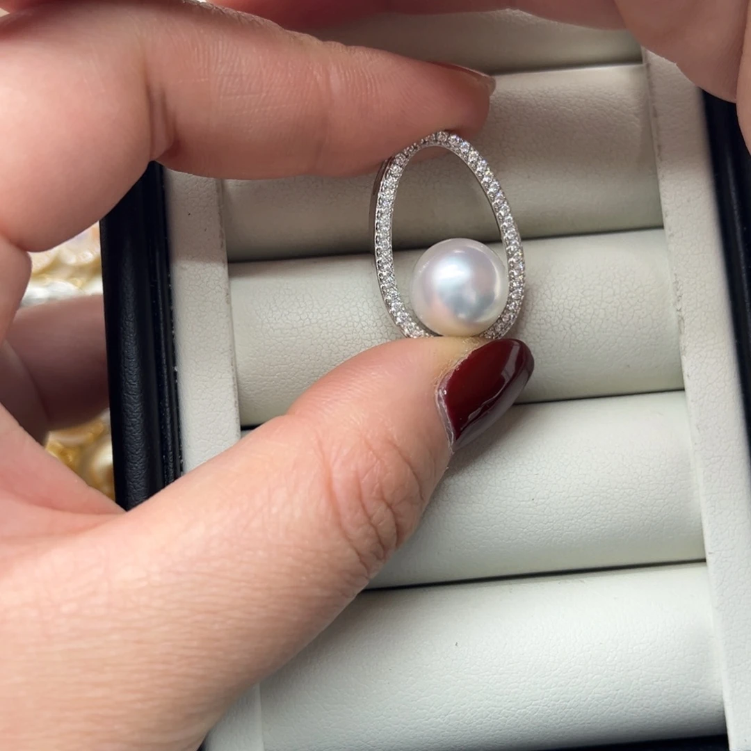 银S925镶嵌海水珍珠吊坠(不含链)