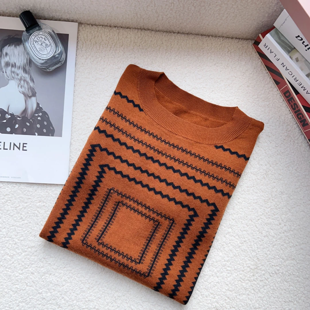 【回旋几何】欧货毛衣 秋冬流行撞色宽松长袖针织衫