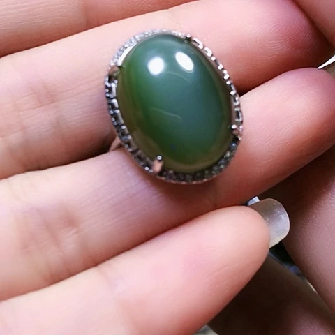 和田玉戒指银S925镶嵌