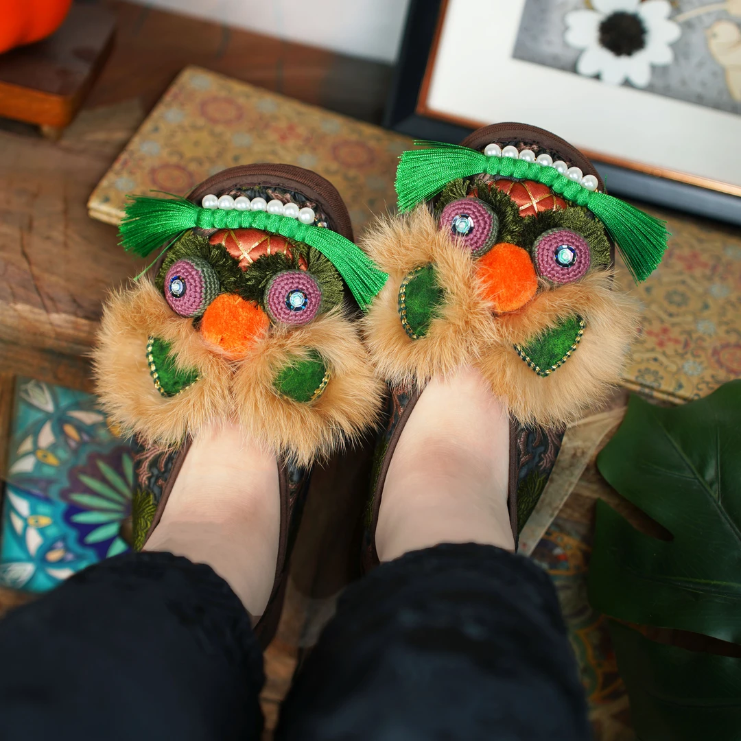 云之汀手工虎头鞋女中国风通用民族风法式布鞋棉拖鞋包头包跟百搭