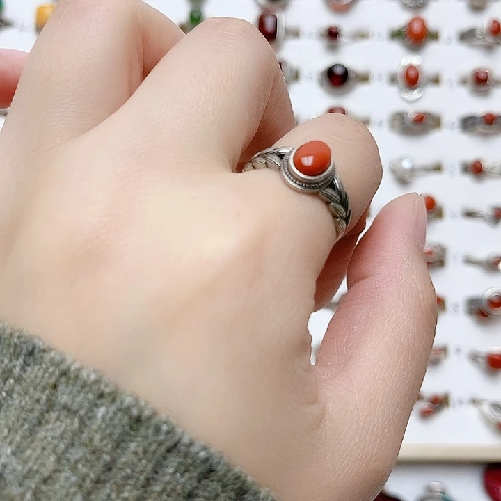 玛瑙/玉髓戒指银S925镶嵌925银