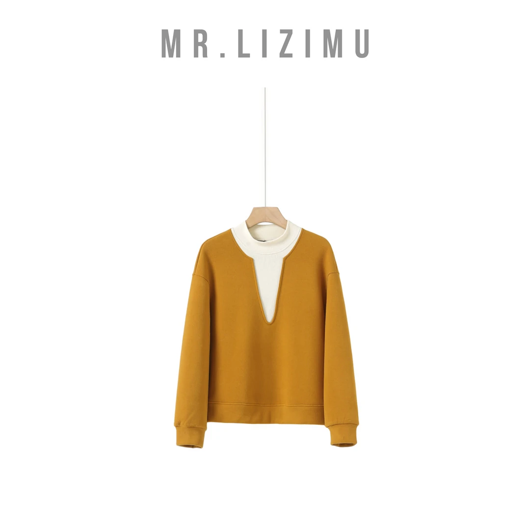 李子木先生设计感宽松半高领假两件卫衣女款爆款2025新款百搭上衣