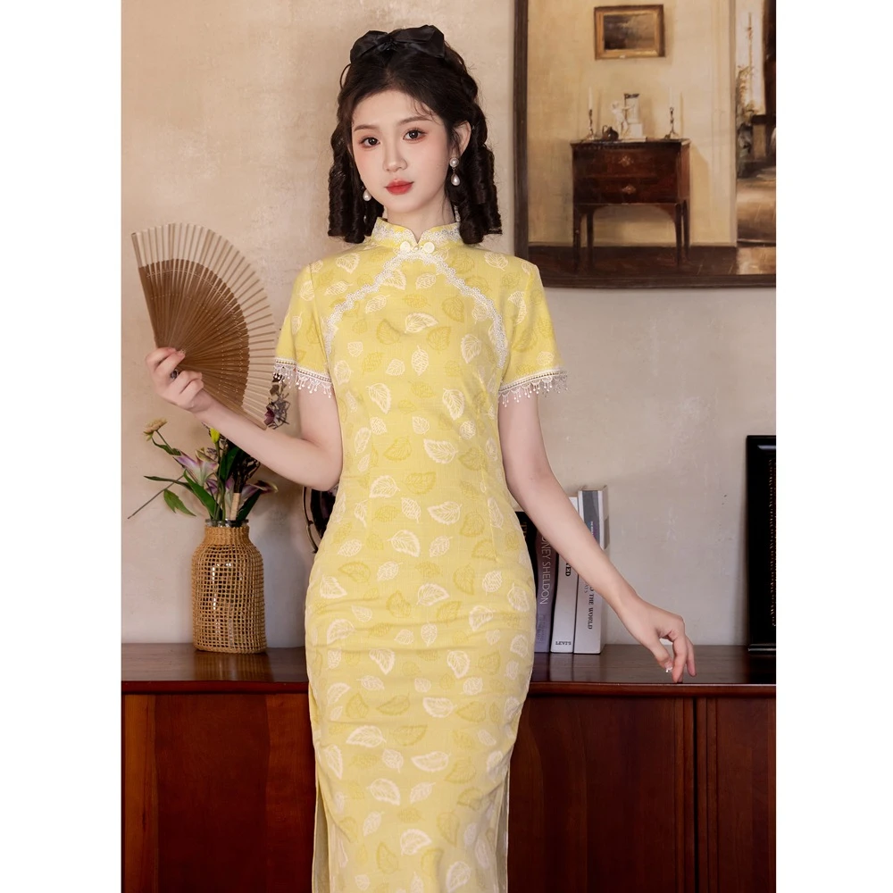 新中式显瘦优雅旗袍小个子年轻款蕾丝气质复古民国旗袍改良连衣裙