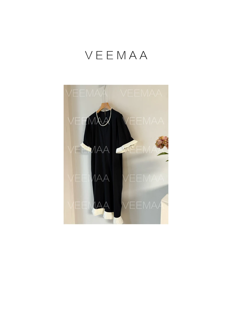 【Veemaa】翩翩时 定制款黑色拼接显瘦连衣裙