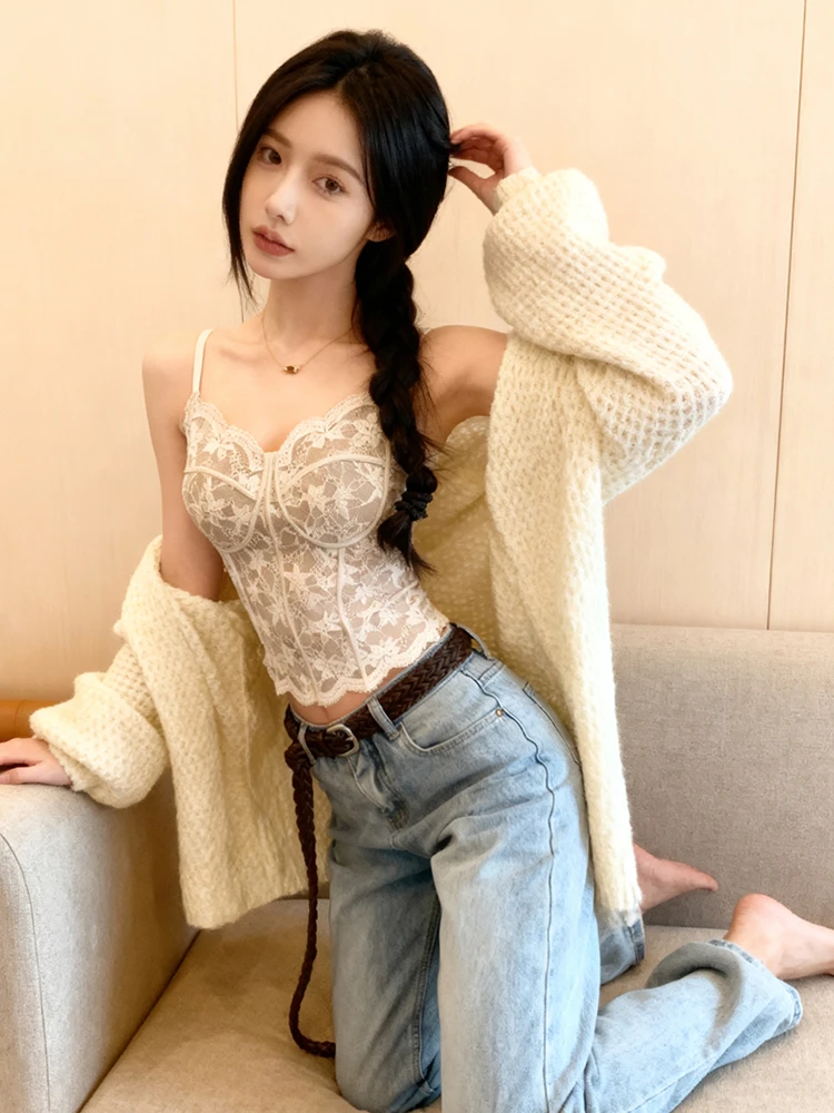 【时尚百搭】法式蕾丝性感高级美背吊带免穿文胸背心带胸垫内垫打底