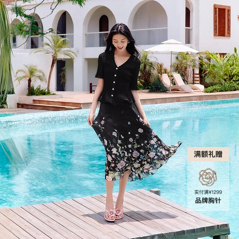 【6A桑蚕丝】Koradior珂莱蒂尔商场同款25夏浪漫度假风玫瑰半身裙