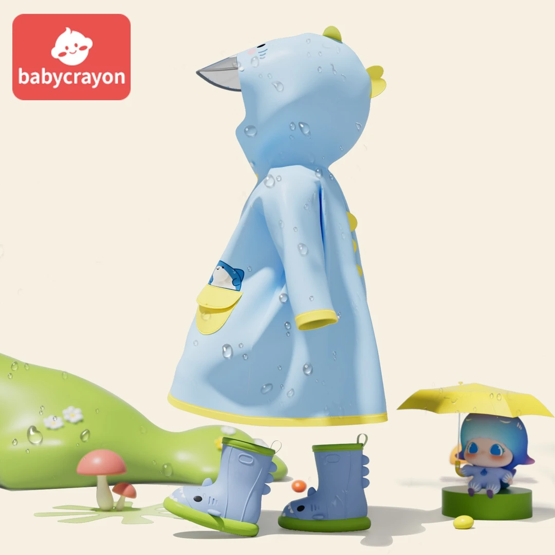 babycrayon儿童小萌鲨男童雨衣全身幼儿园宝宝上学专用雨披防雨服