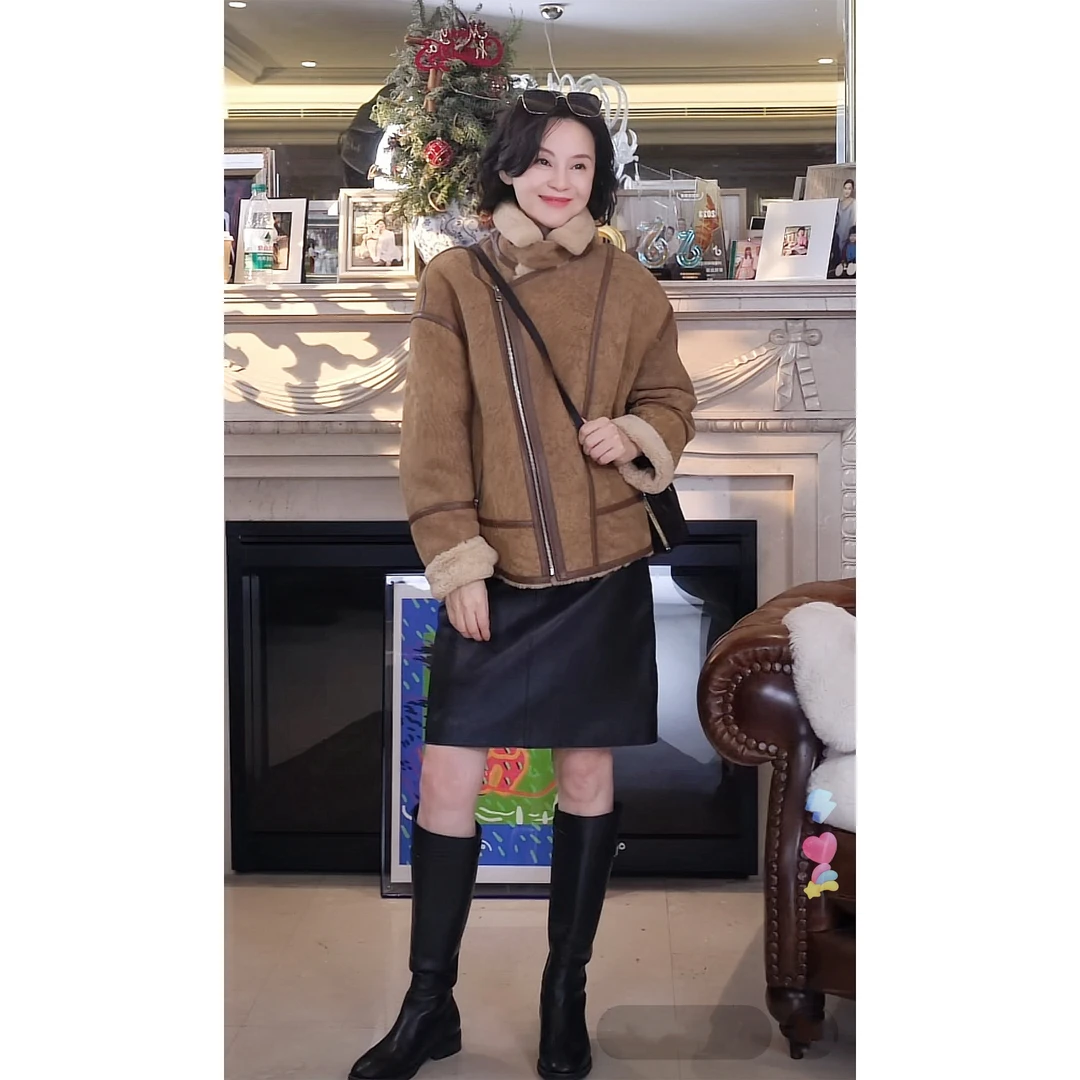 我是摩羯 维多利亚风皮毛一体 澳大利亚进口做旧落肩机车外套