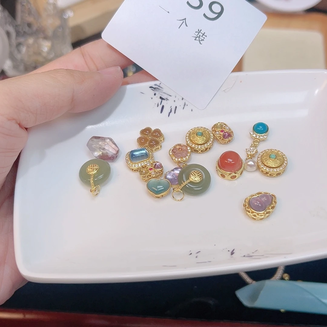 紫晶珠宝半成品银S925镀金镶嵌59