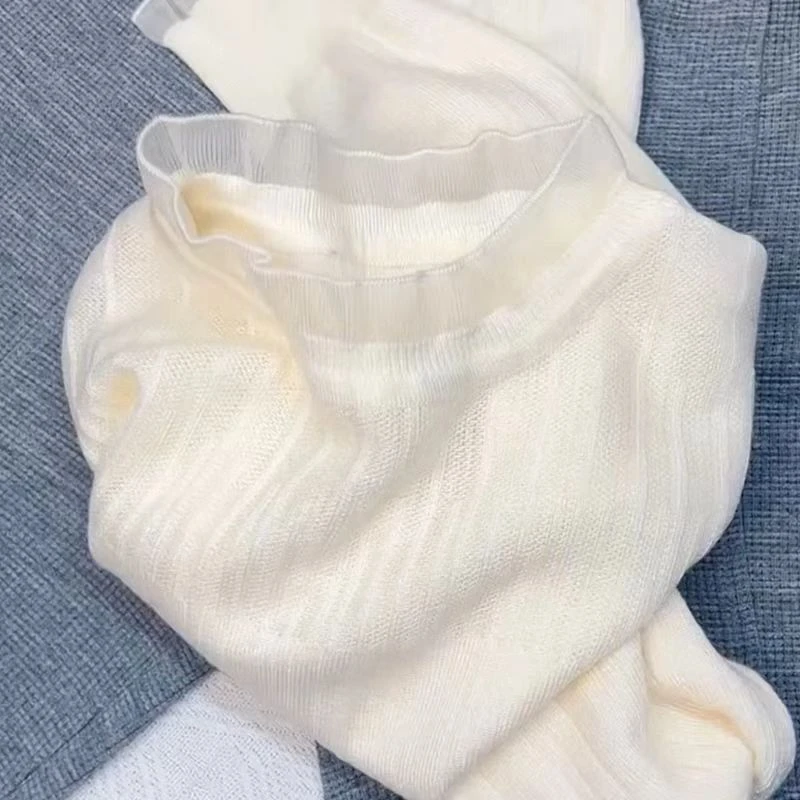 B 门店32&9！钢琴打底衫」超细绵羊毛欧根纱木耳边针织上衣女 T4788