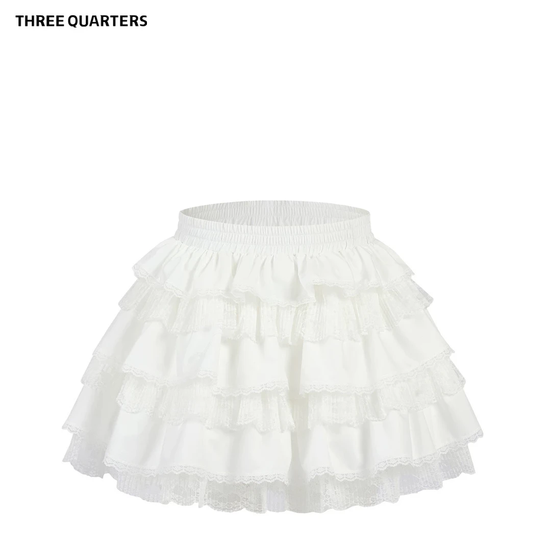【徐梦洁同款】Three Quarters 25AW白色拼接蕾丝花边蓬蓬半身裙
