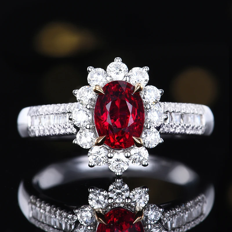 卡莱诗戴妃款 主石1.28克拉 18K金 天然无烧鸽血红红宝石戒指