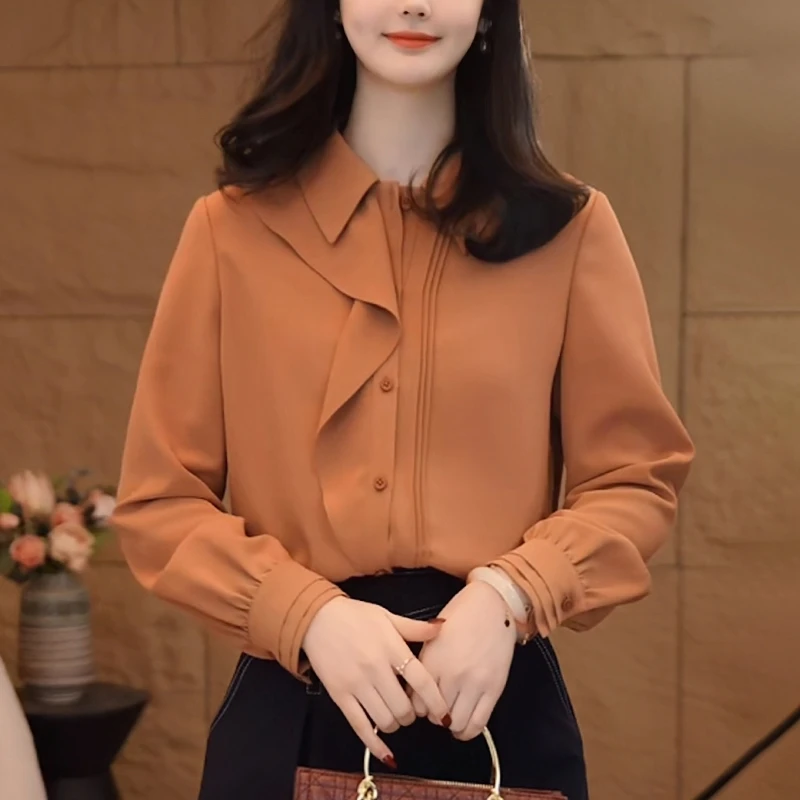 荷叶边衬衫女士2025秋季新款洋气减龄宽松休闲显瘦法式设计感上衣