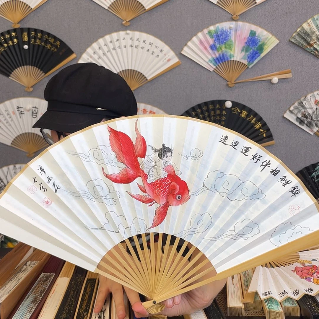 书法8寸玉竹-纯手绘-文玩扇骨（默认粘好）