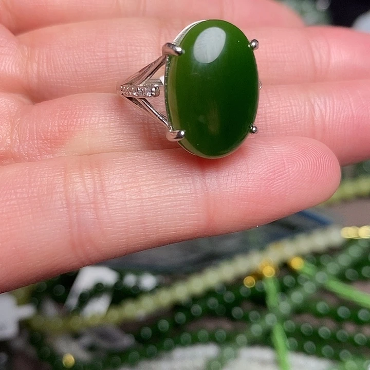 和田玉（糖玉）银S925镶嵌戒指