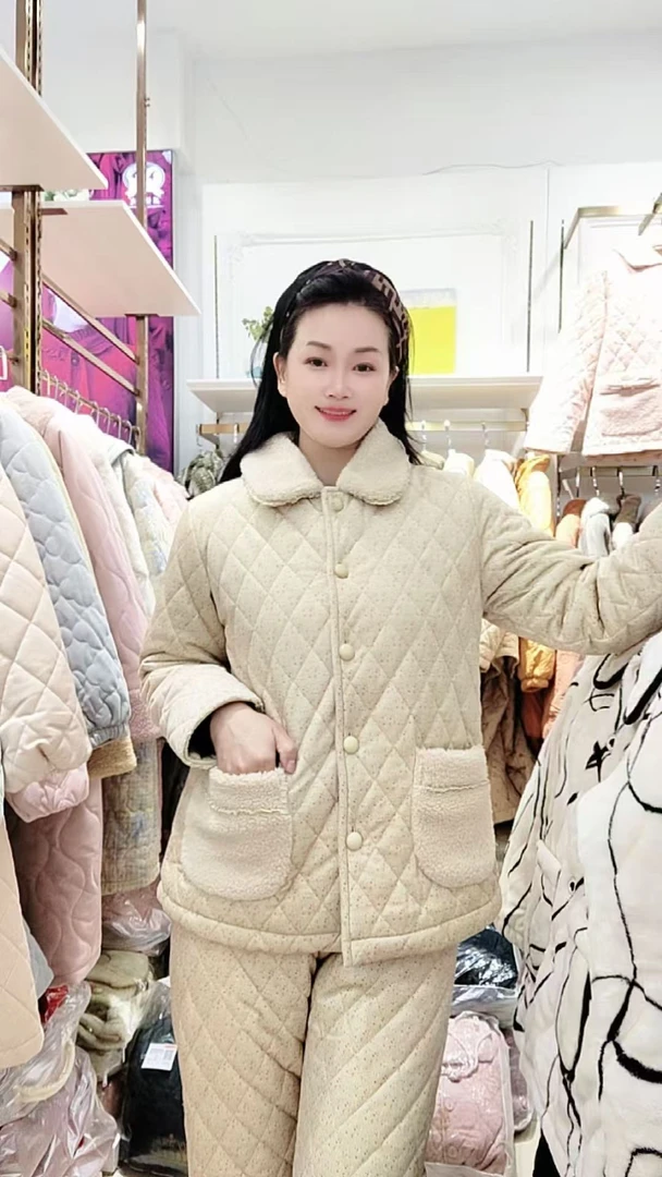 237040水晶绒翻领韩系可外穿时尚轻薄不臃肿家居服