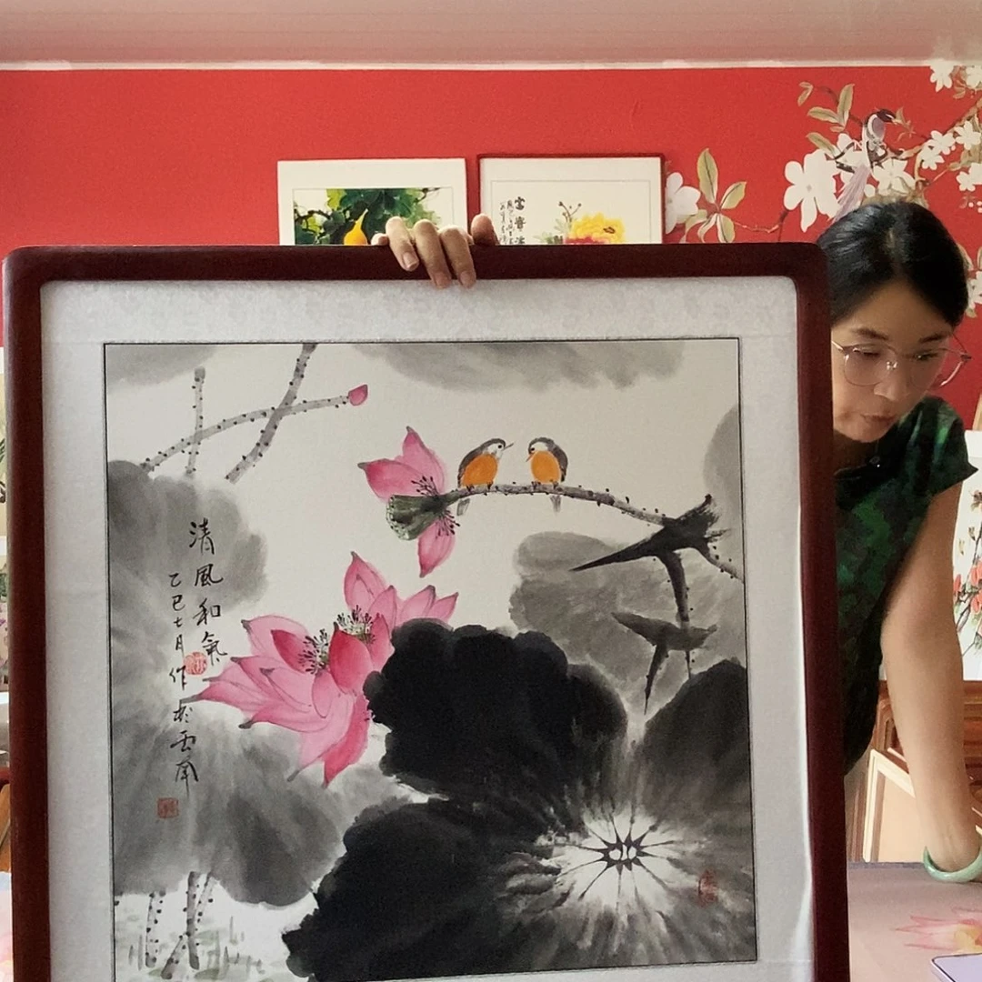 国画手写手绘带框包邮62✖️62国画作品