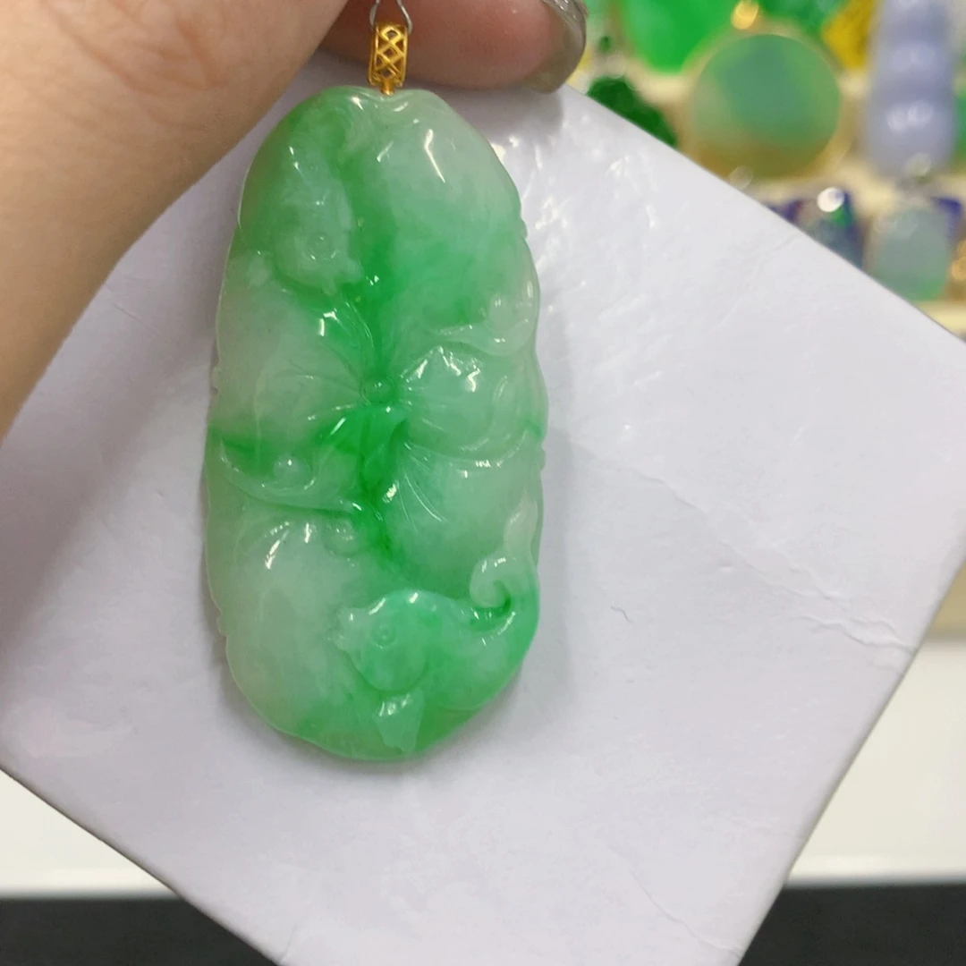 翡翠18K金镶嵌吊坠(不含链)