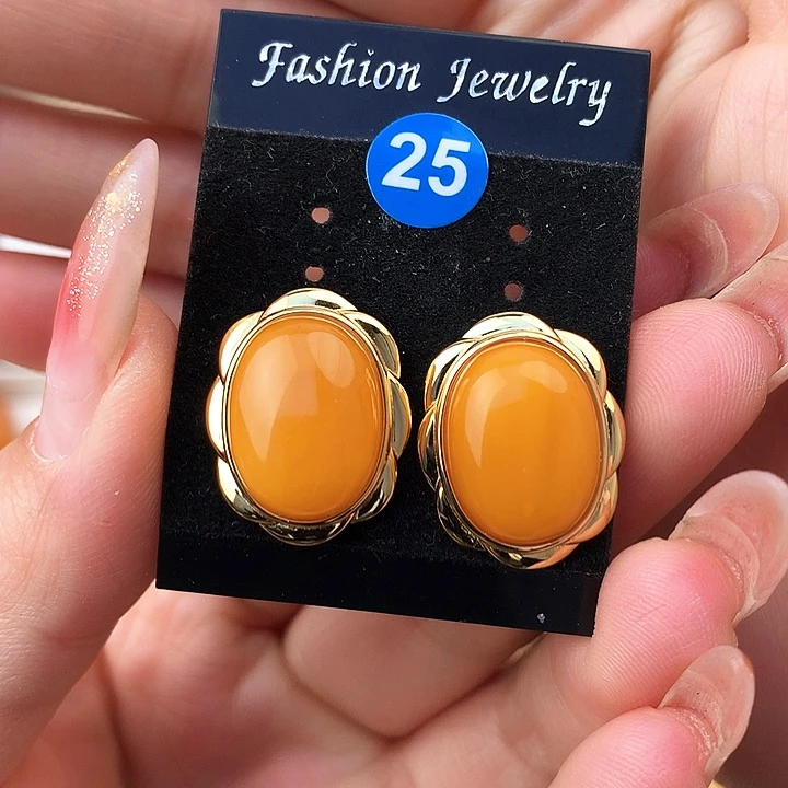 蜜蜡耳饰银S925镶嵌耳饰