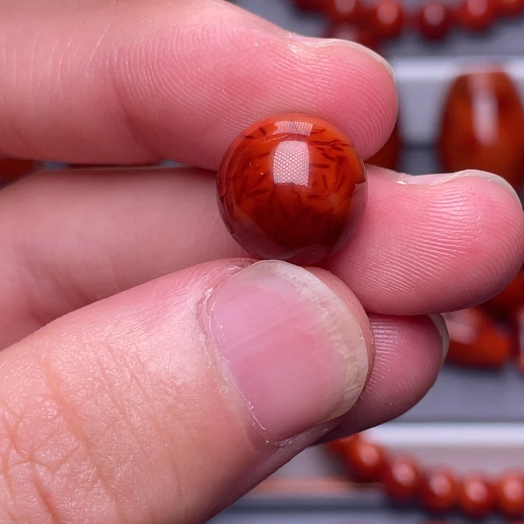 未镶嵌其他南红玛瑙12.5mm瓦西玫红火焰纹原矿单珠