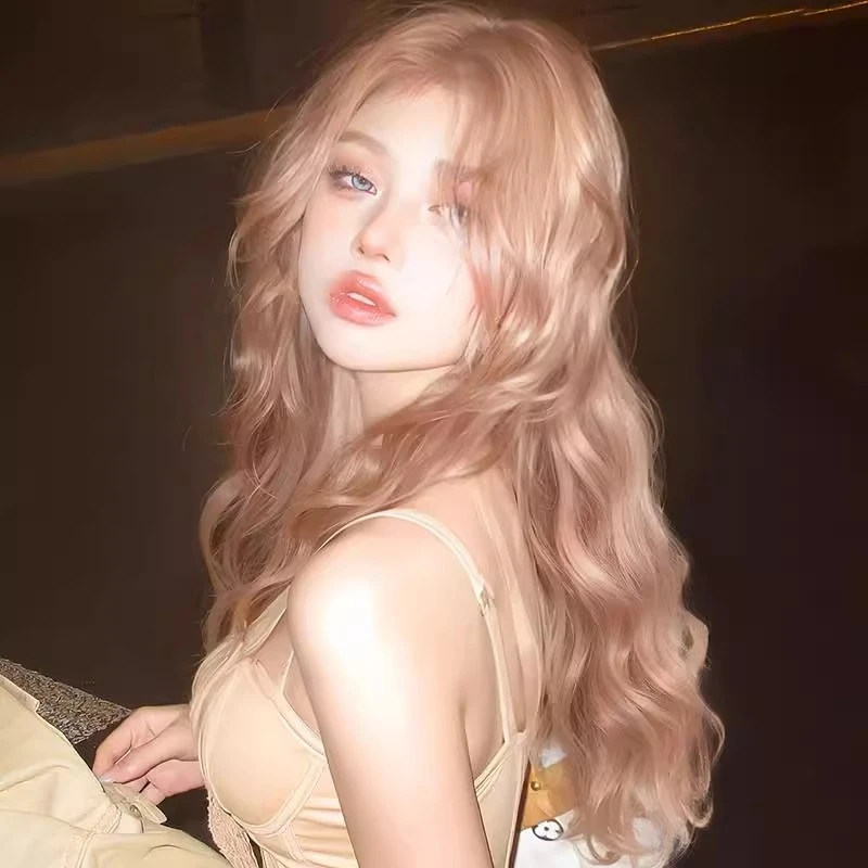【doll感芭比】假发女粉金色长发升级水波纹羊毛卷轻薄仿真发全头套