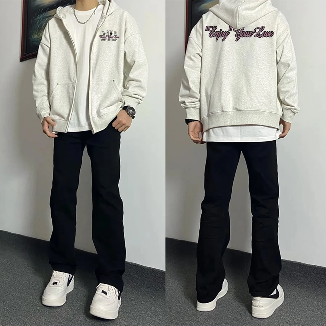 美式创意个性字母印花拉链开衫外套男女秋冬季休闲百搭连帽卫衣潮