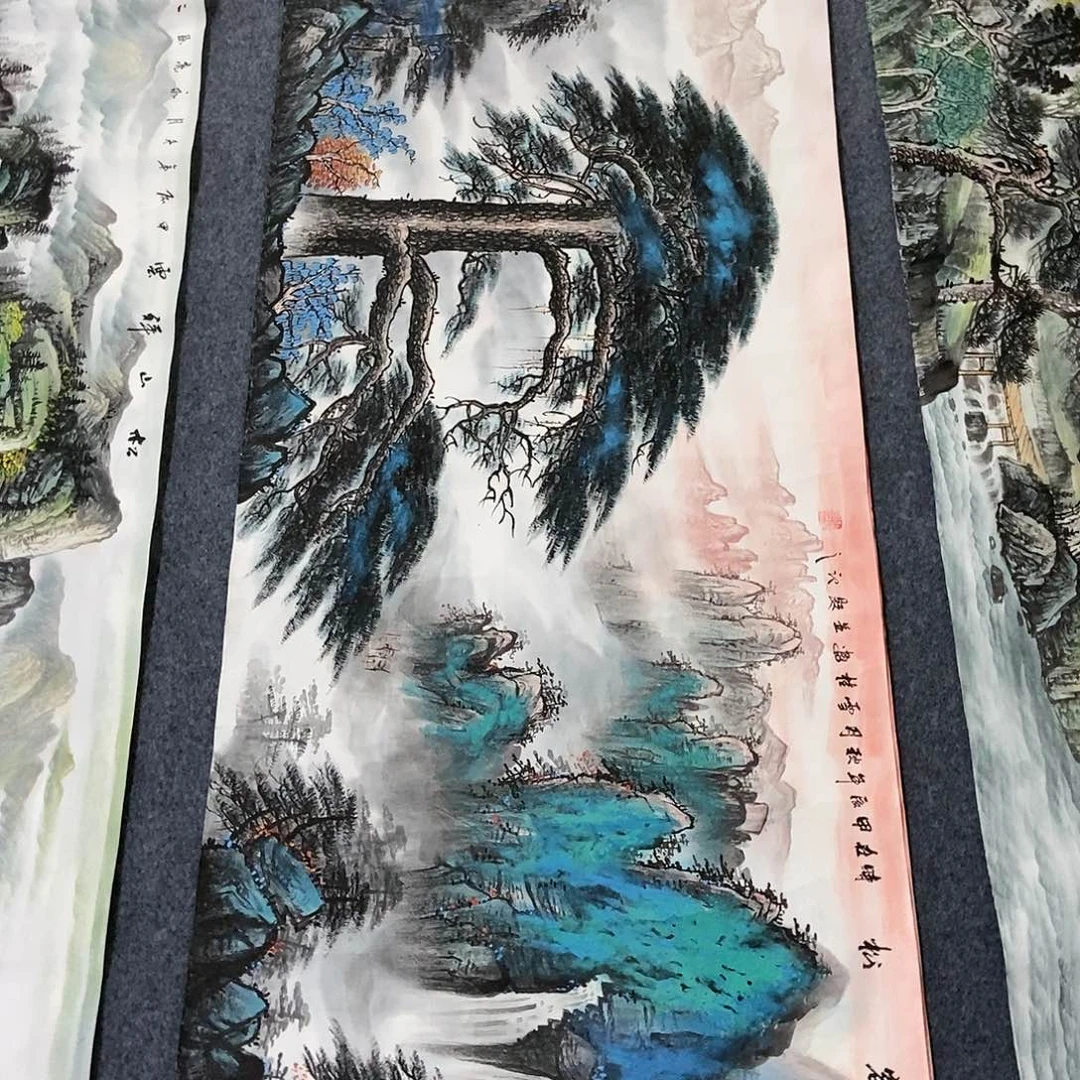 国画小六尺迎客松一副