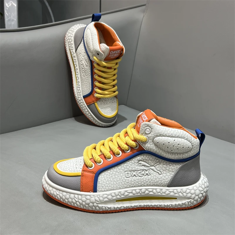 男鞋2026早春季新款高帮休闲鞋韩版潮流拼色运动鞋厚底轻便板鞋男