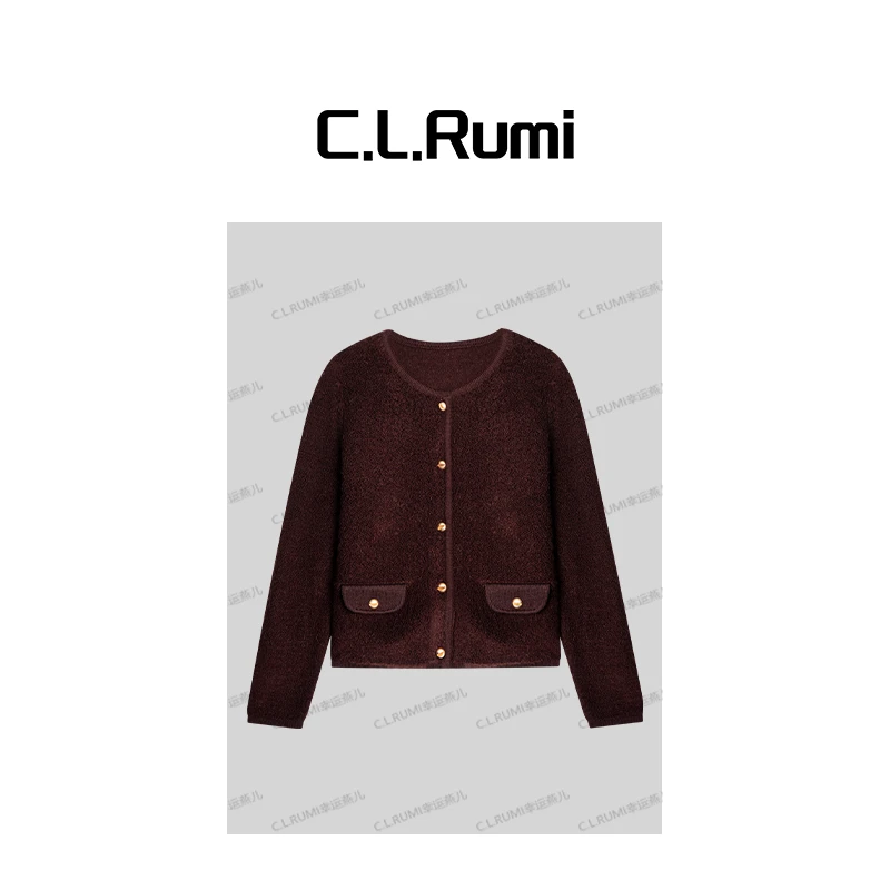 【Rumi精选】“太妃褐”25秋季复古小香风羊毛圈圈纱针织外套7123wt