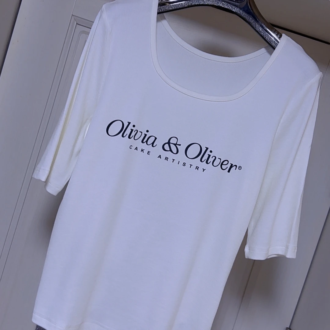 3006秋冬方领字母五分袖t恤女2025年新款欧货时尚潮流