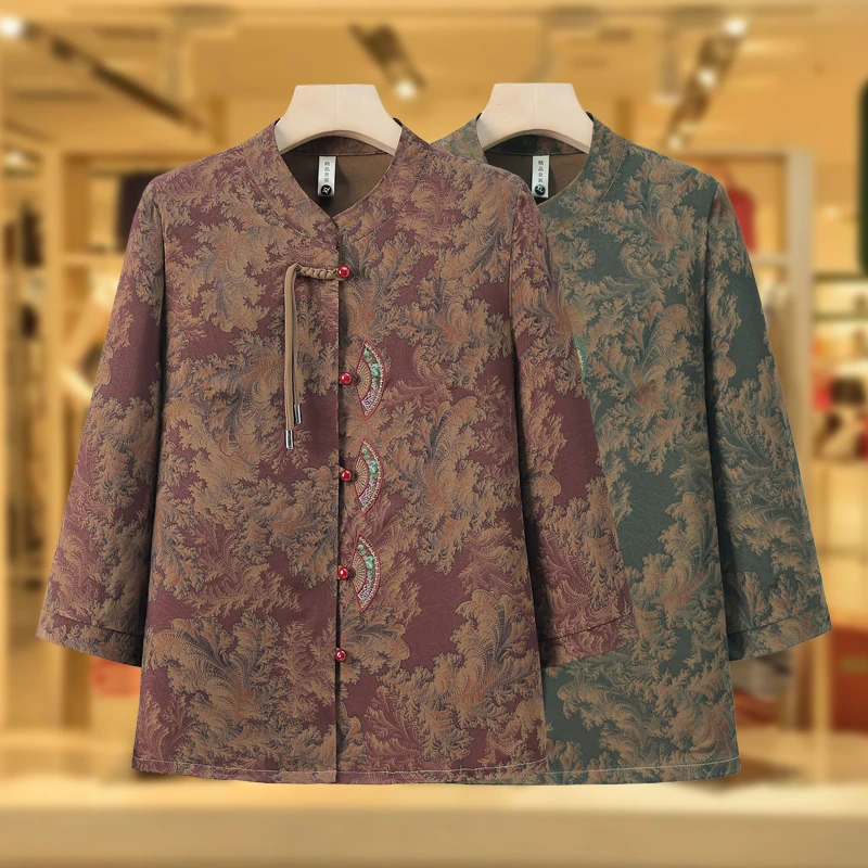 中老年人衬衣奶奶春秋款老太太时尚休闲60妈妈装薄款长袖上衣