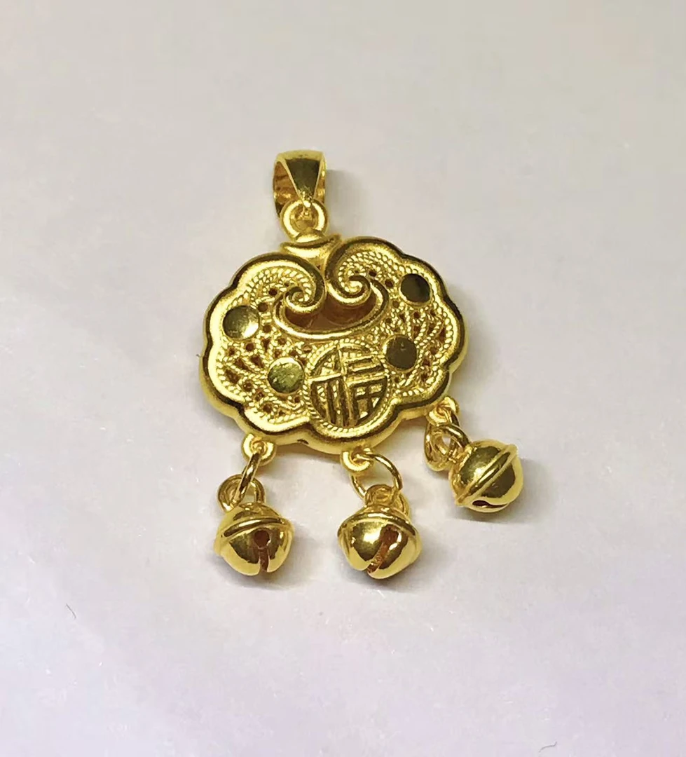 足金999双面百搭祥云金福锁