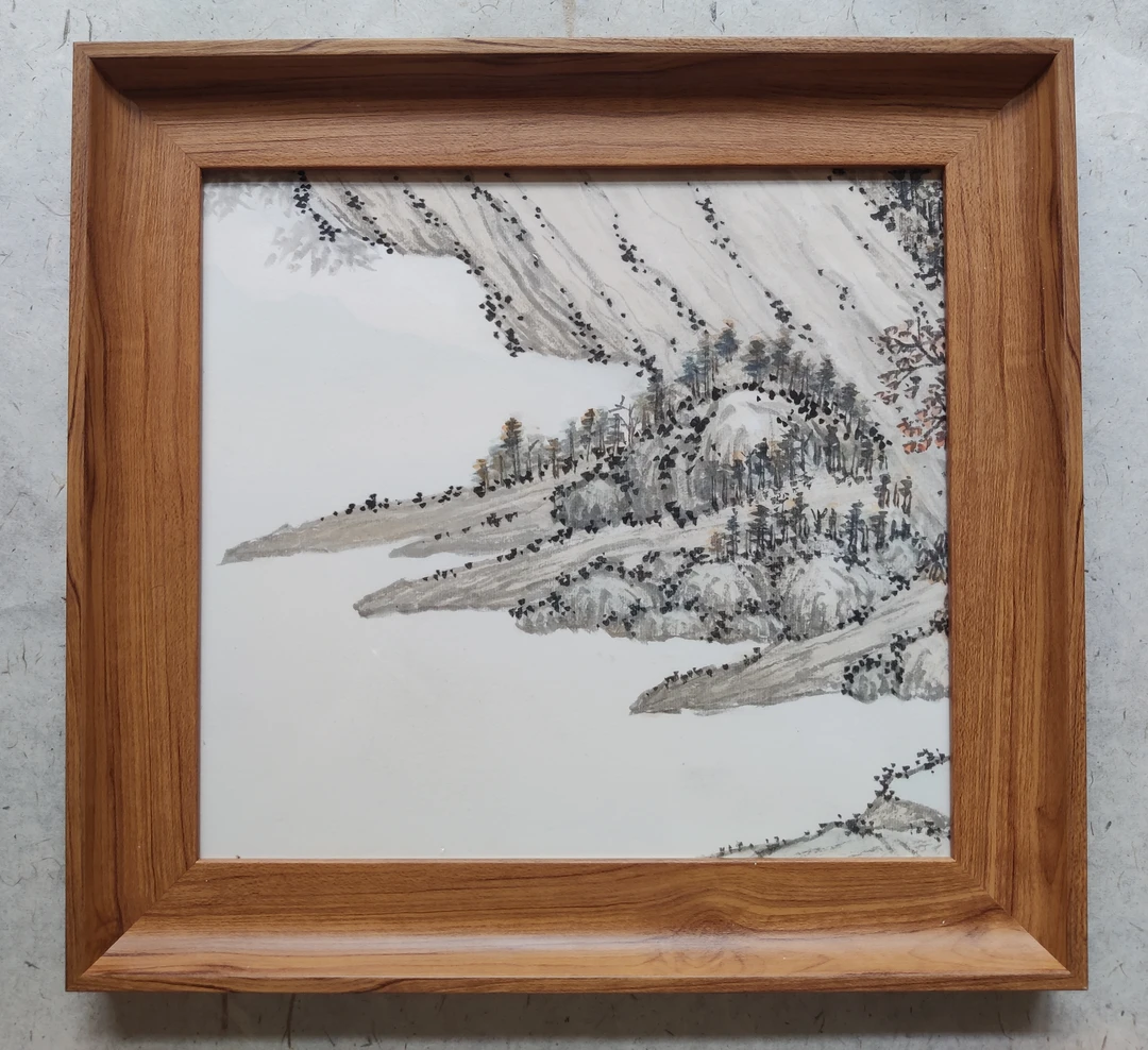 纯手工绘画挂画含框32cmx34cm