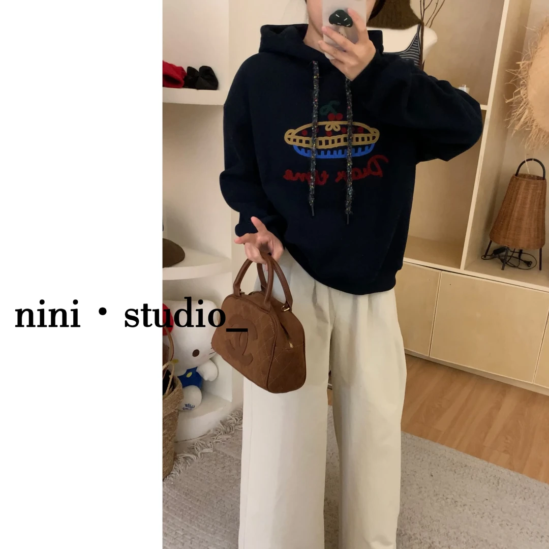 nini·刺绣小蛋糕韩系ins风趣味秋冬卫衣