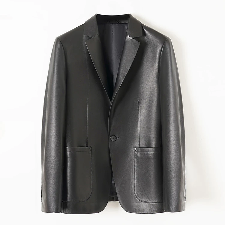 2323# 海宁真皮皮衣男头层绵羊皮休闲西装休闲小羊皮修身真皮皮衣