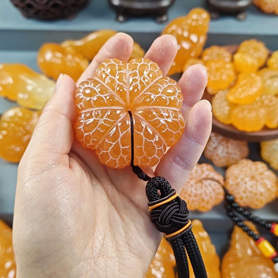 面***实石材金冻石手工雕刻橘子摆件
