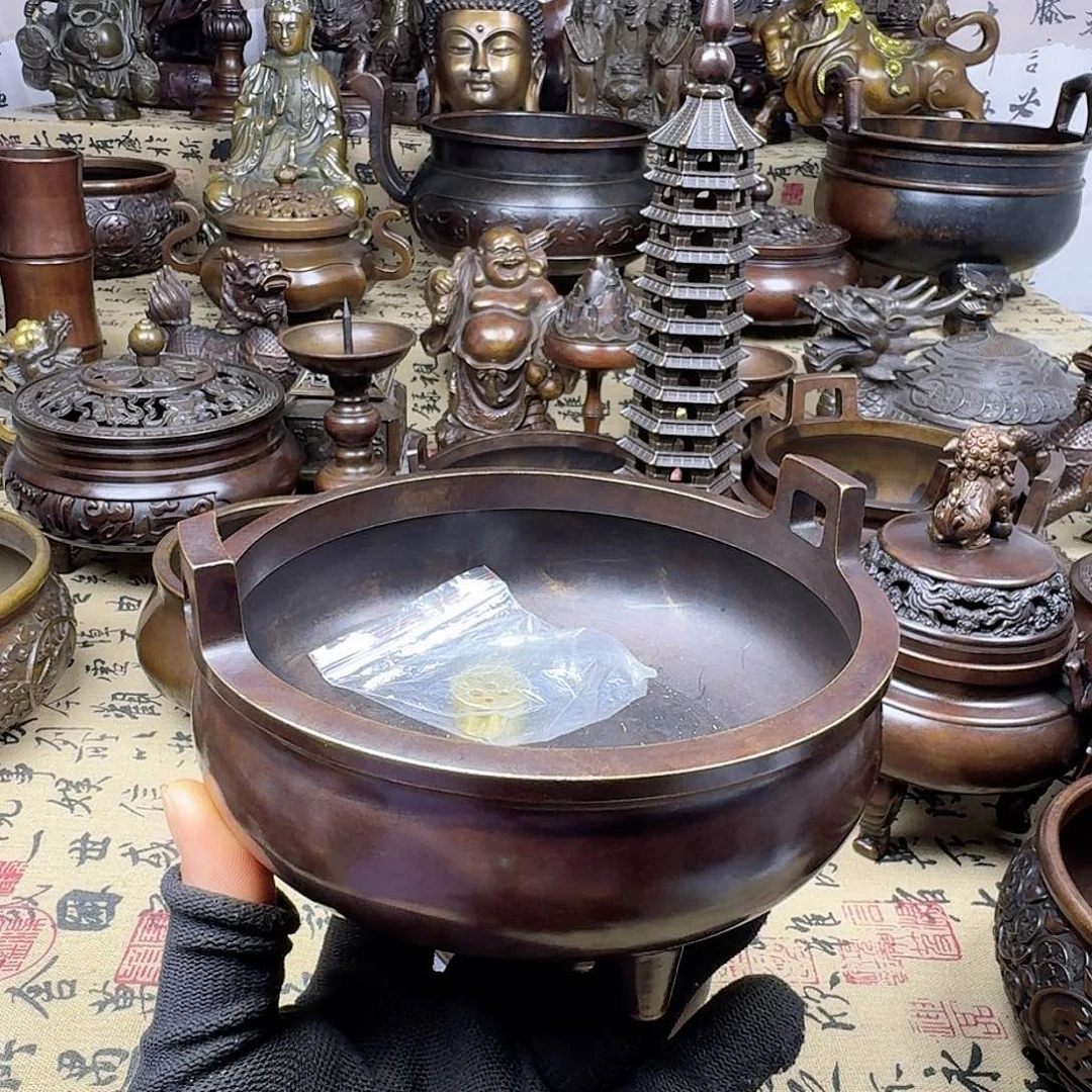 15公分直耳炉纯铜工艺品