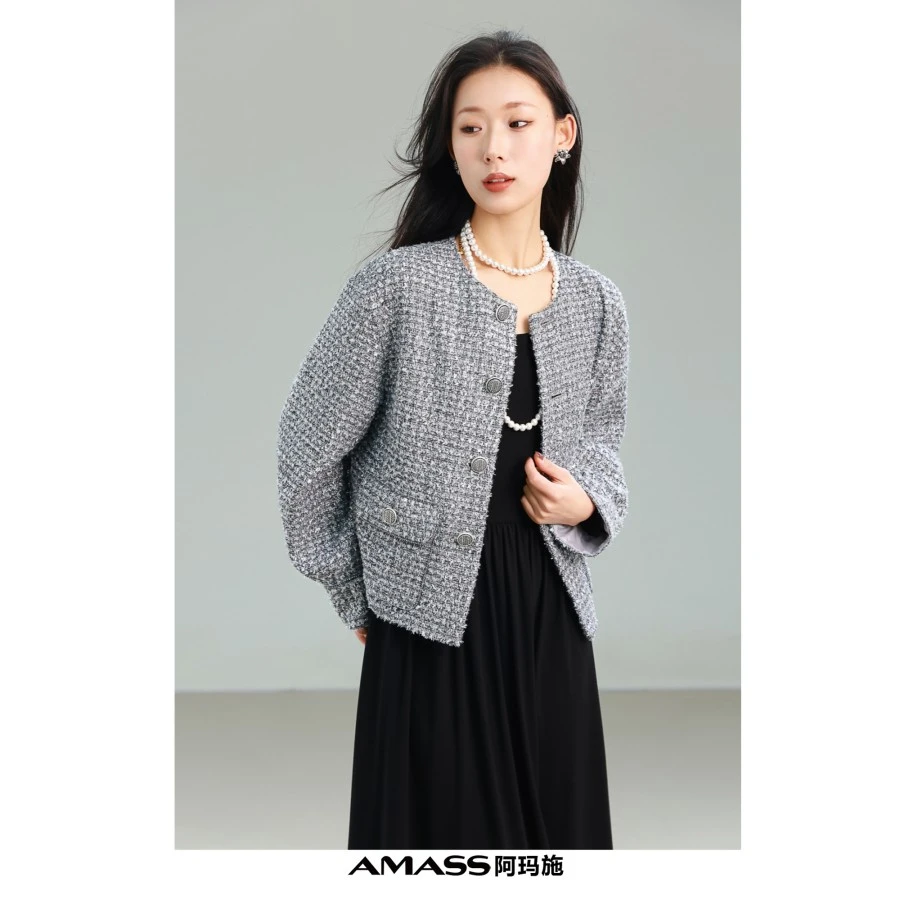 阿玛施【官方正品】新款轻奢时尚百搭格纹穿搭复古小香外套5400912