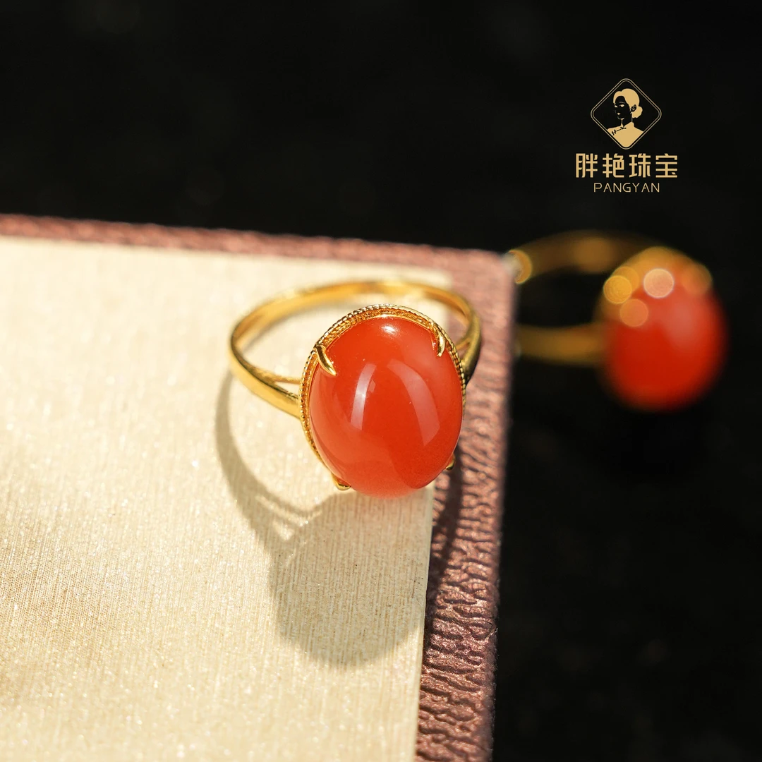 L*18K宝石级河湾冰红蛋面戒指@WMN09011968@