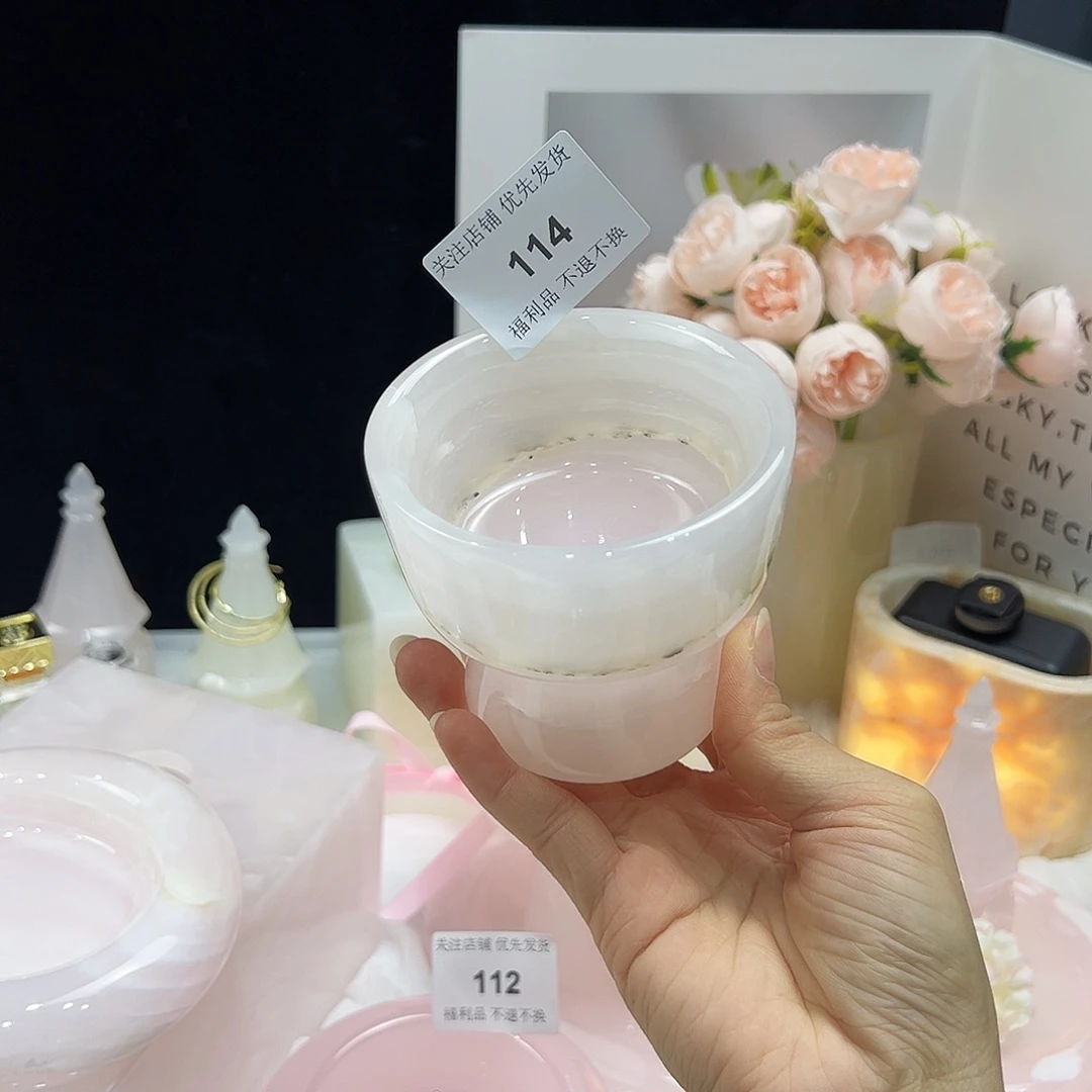 石材114粉玉烛台微瑕 福利不退换