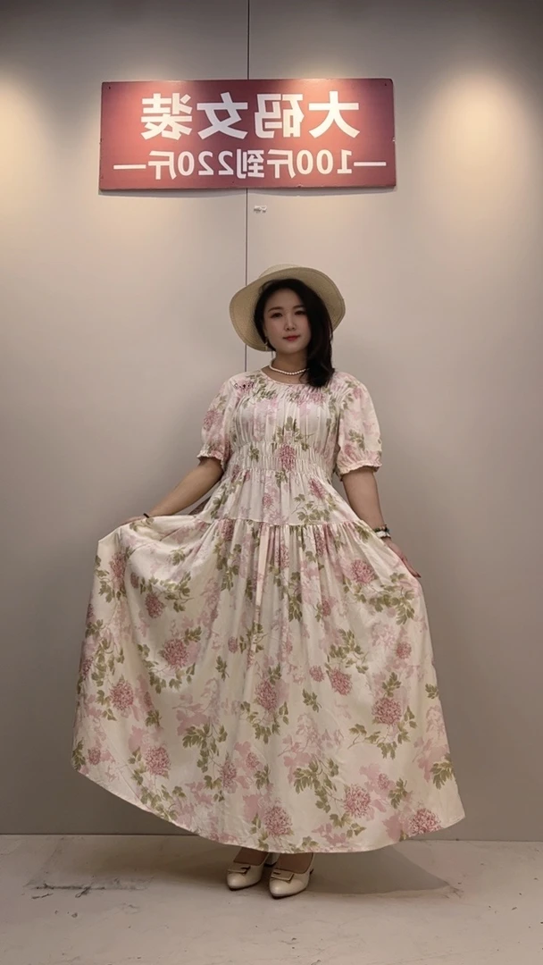 大码棉绸长款连衣裙135裙长