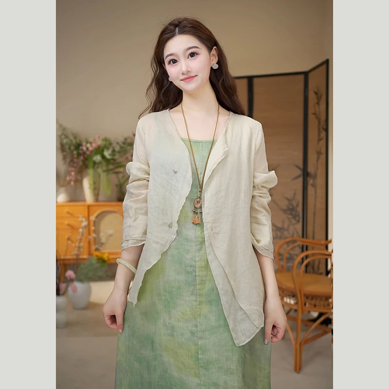 苎麻-夏季小众百搭休闲文艺风系带设计开衫-W0065